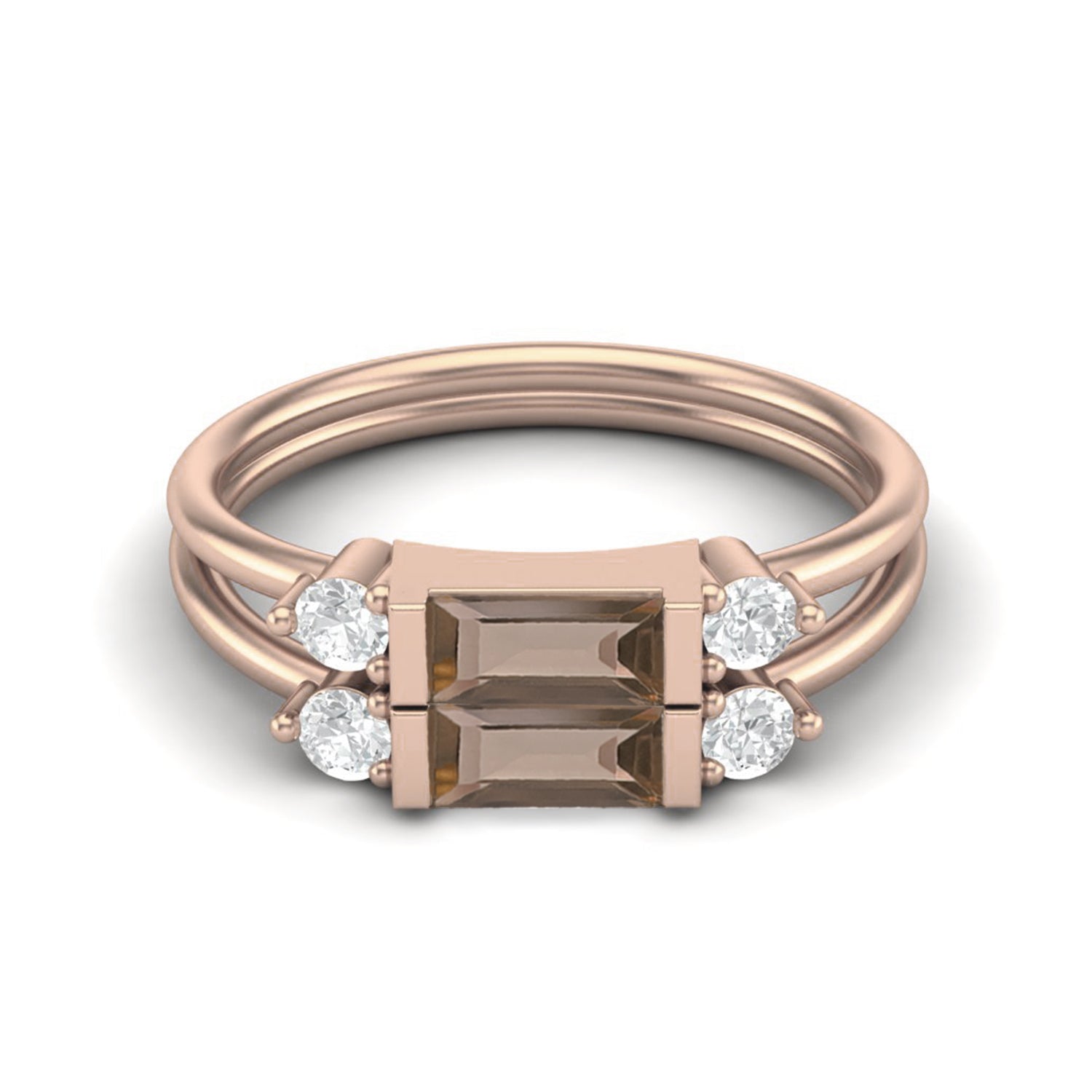 Smoky Quartz 0.60 Ct Baguette Dual Band Ring – 14K Yellow Gold