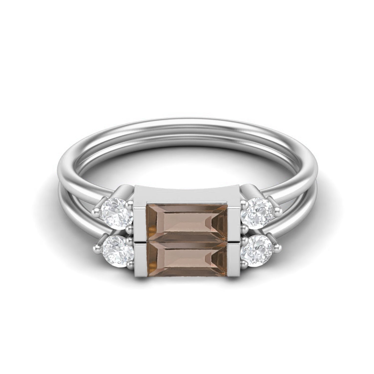 Smoky Quartz 0.60 Ct Baguette Dual Band Ring – 14K Yellow Gold