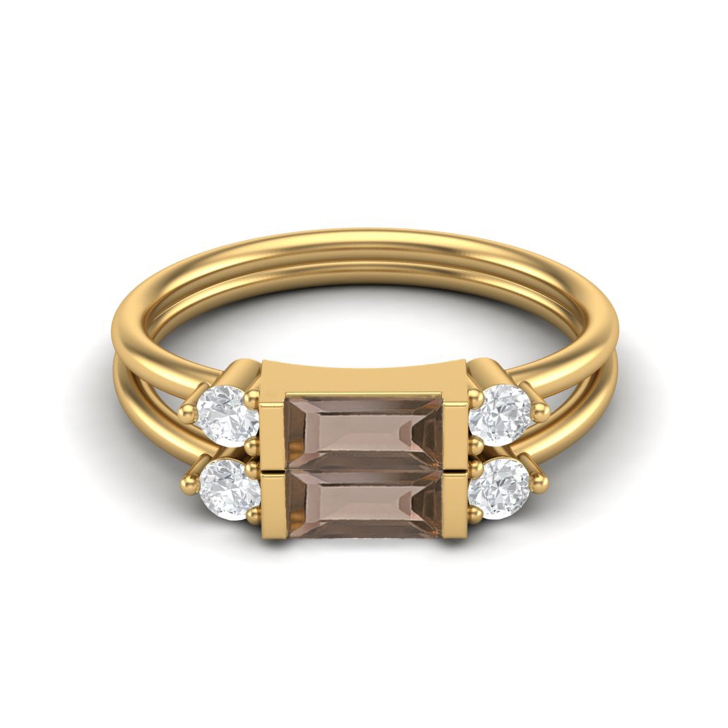 Smoky Quartz 0.60 Ct Baguette Dual Band Ring – 14K Yellow Gold