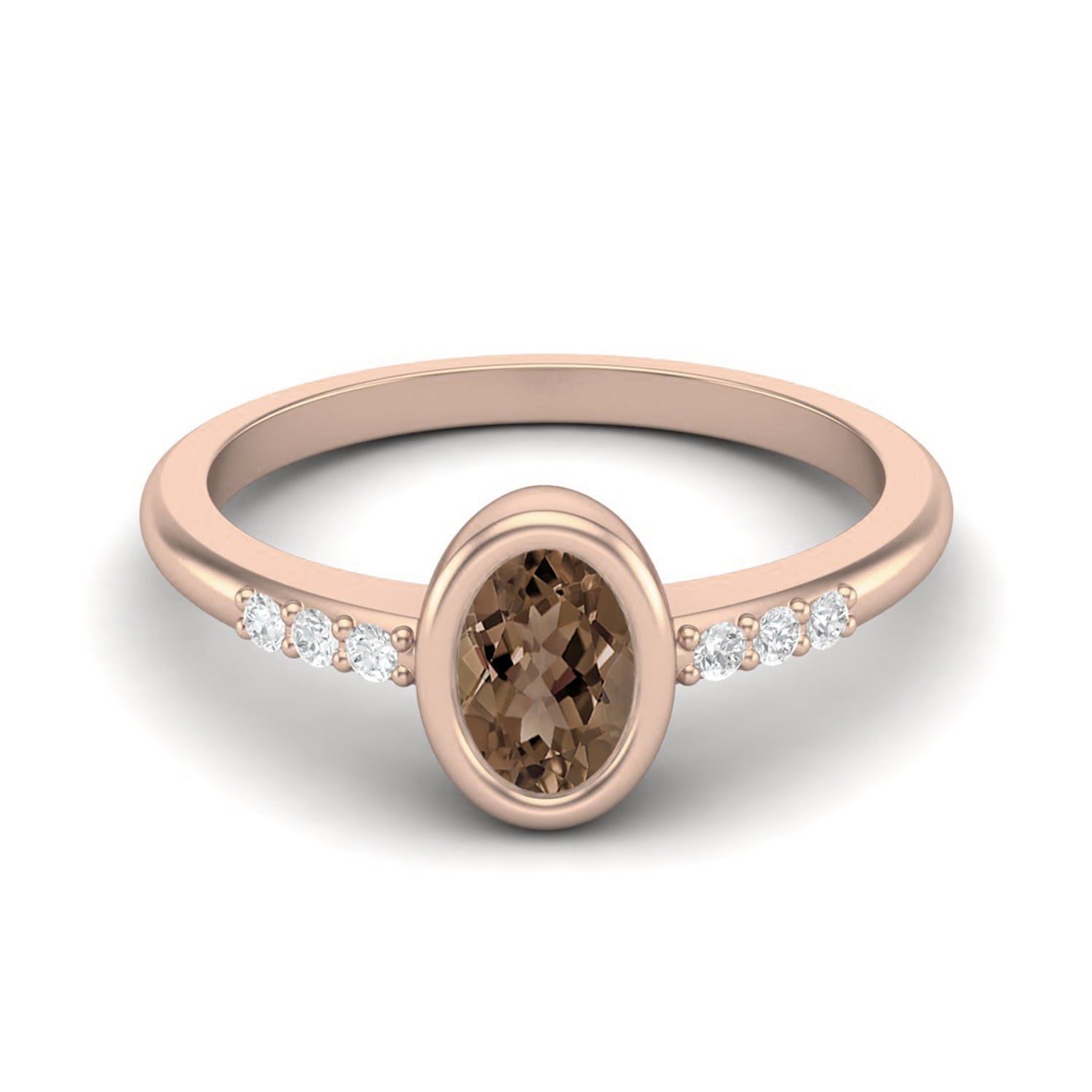Smoky Quartz 0.50 Ct Oval Solitaire Side Accent Ring – 14K Yellow Gold