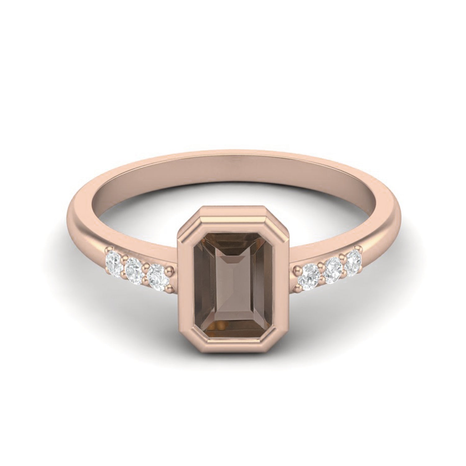 Smoky Quartz 0.50 Ct Emerald-Cut Solitaire Accent Ring – 14K Yellow Gold