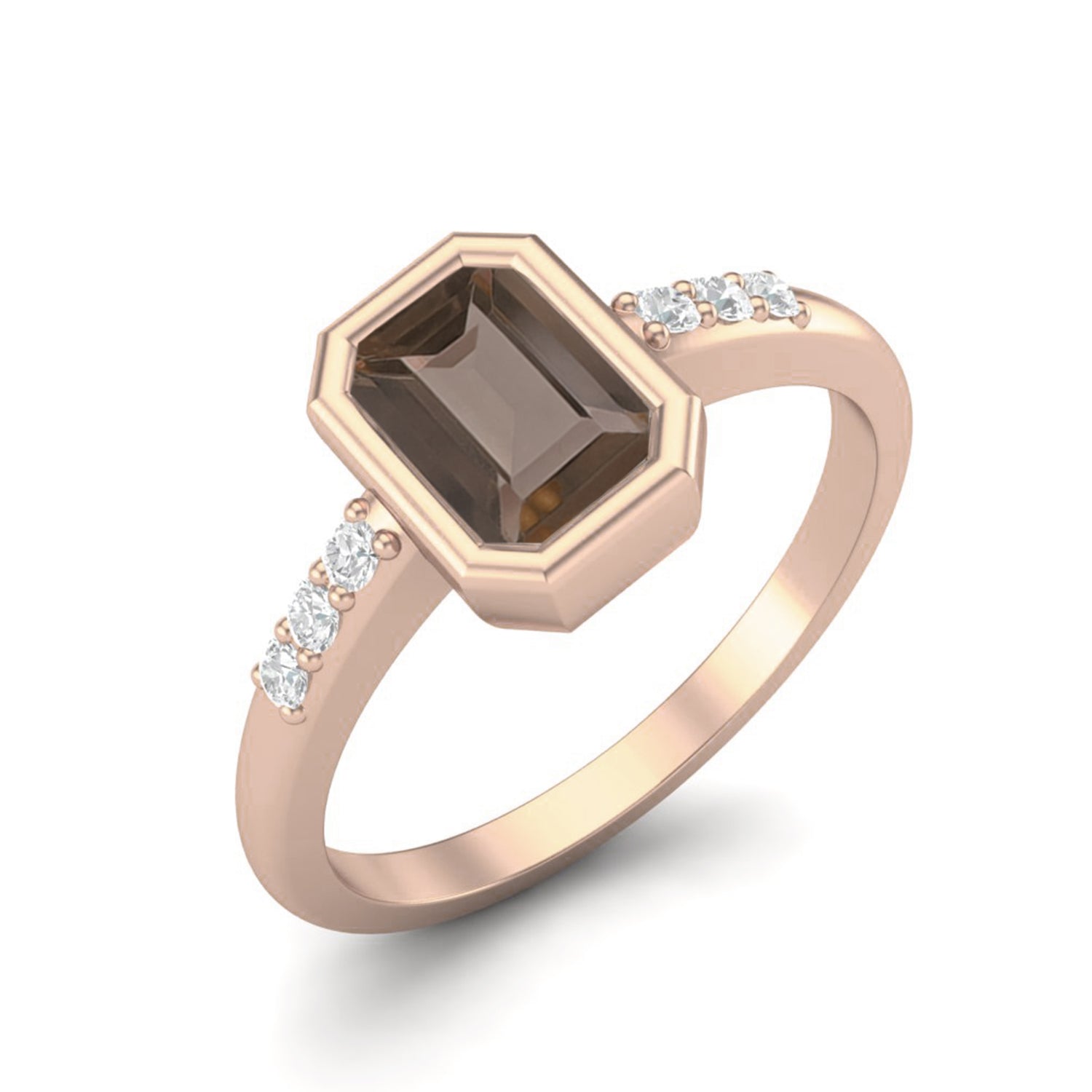 Smoky Quartz 0.50 Ct Emerald-Cut Solitaire Accent Ring – 14K Yellow Gold