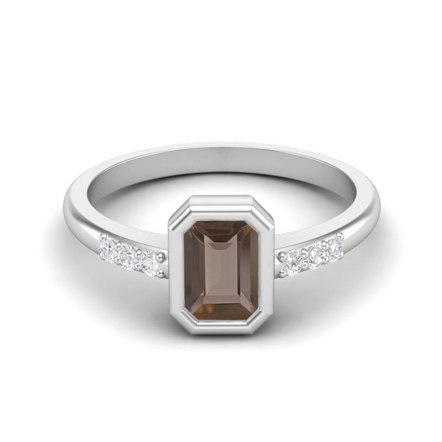 Smoky Quartz 0.50 Ct Emerald-Cut Solitaire Accent Ring – 14K Yellow Gold