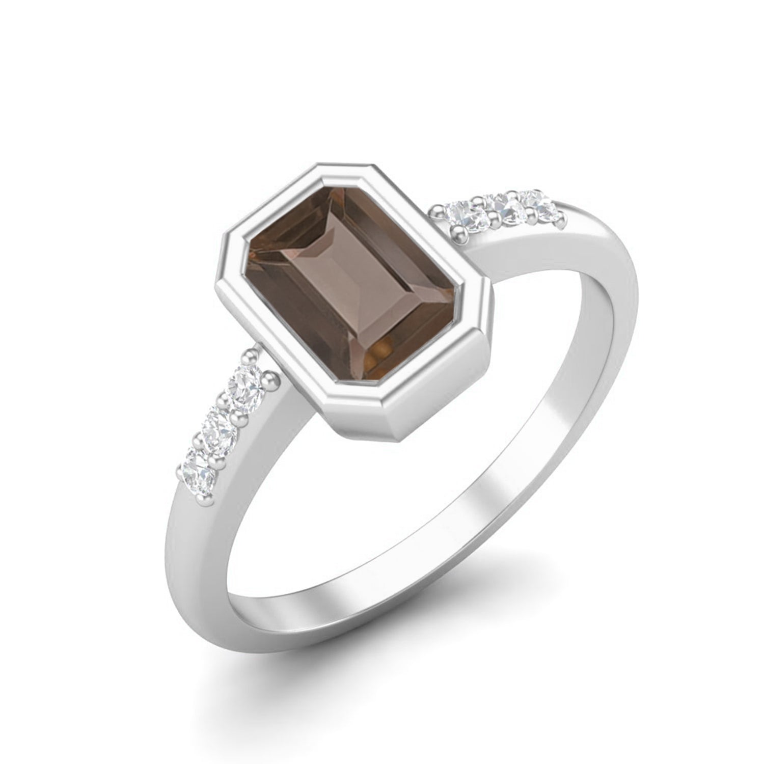 Smoky Quartz 0.50 Ct Emerald-Cut Solitaire Accent Ring – 14K Yellow Gold