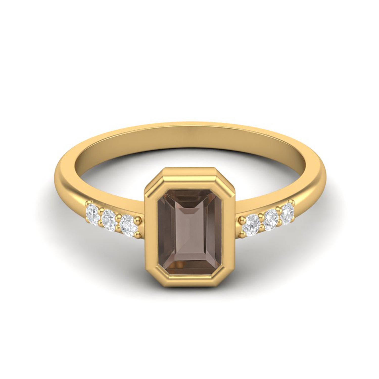 Smoky Quartz 0.50 Ct Emerald-Cut Solitaire Accent Ring – 14K Yellow Gold