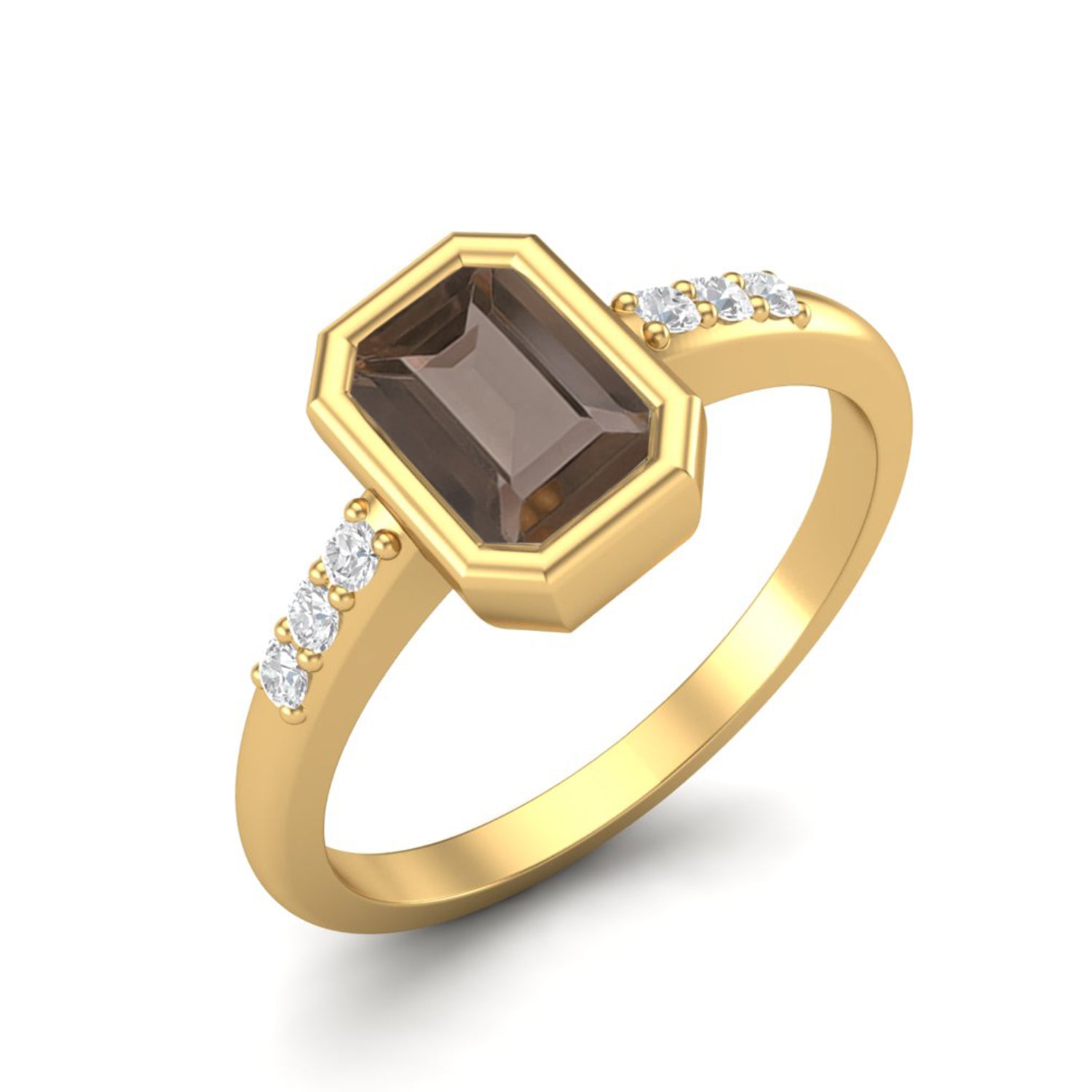 Smoky Quartz 0.50 Ct Emerald-Cut Solitaire Accent Ring – 14K Yellow Gold