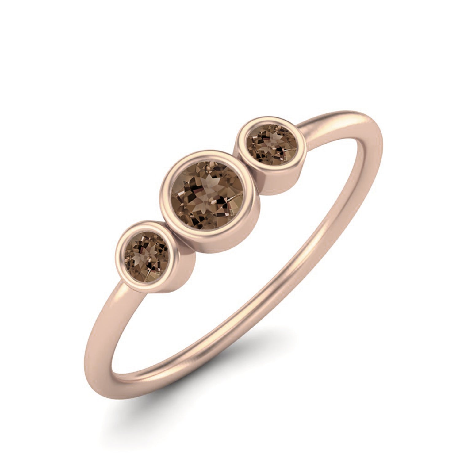 Smoky Quartz 0.16 Ct Three-Stone Ring – 14K Yellow Gold