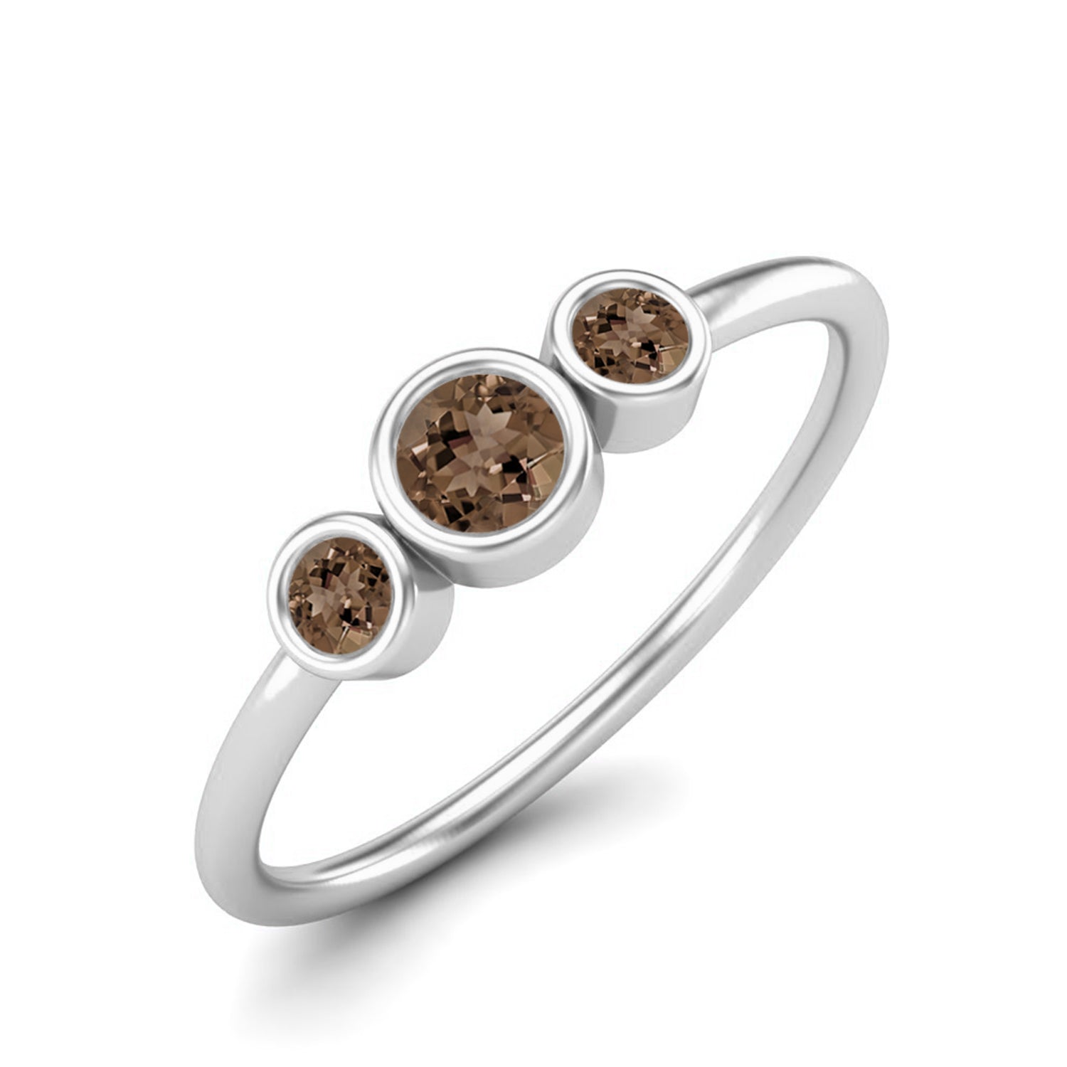 Smoky Quartz 0.16 Ct Three-Stone Ring – 14K Yellow Gold