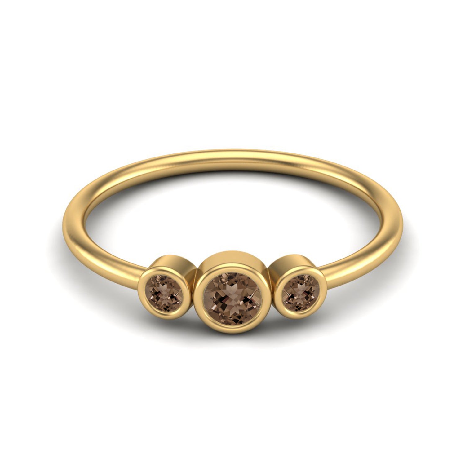 Smoky Quartz 0.16 Ct Three-Stone Ring – 14K Yellow Gold