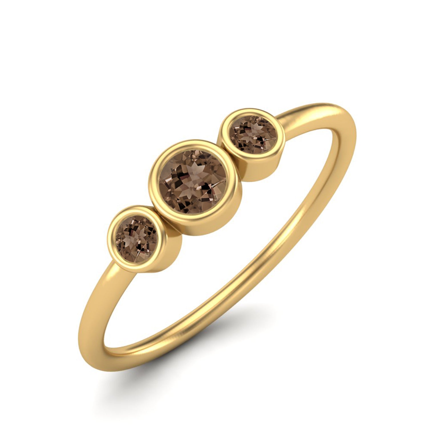 Smoky Quartz 0.16 Ct Three-Stone Ring – 14K Yellow Gold