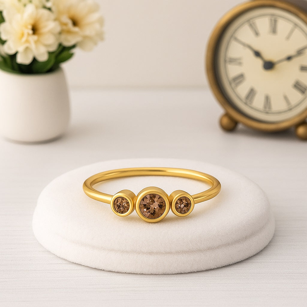 Smoky Quartz 0.16 Ct Three-Stone Ring – 14K Yellow Gold