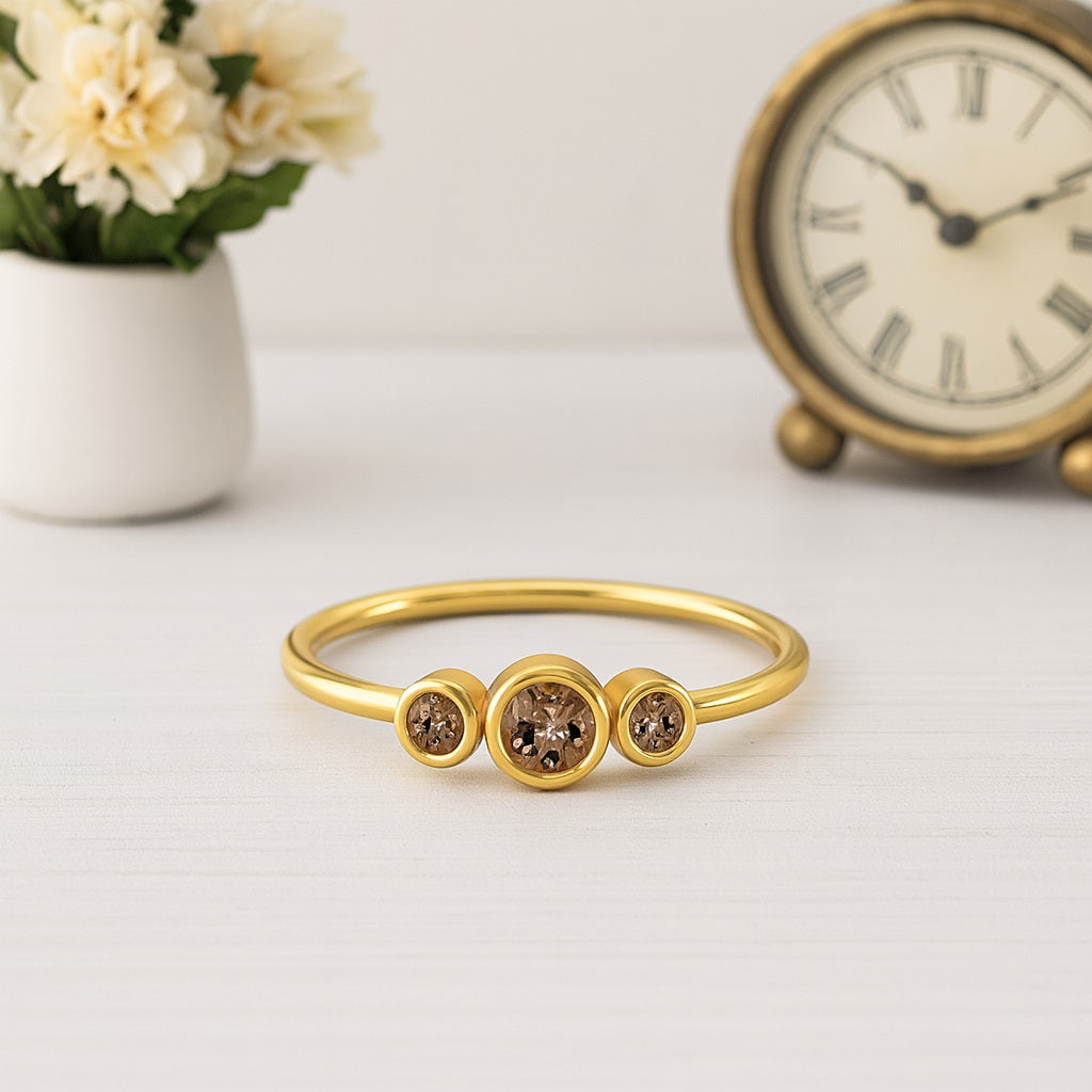 Smoky Quartz 0.16 Ct Three-Stone Ring – 14K Yellow Gold