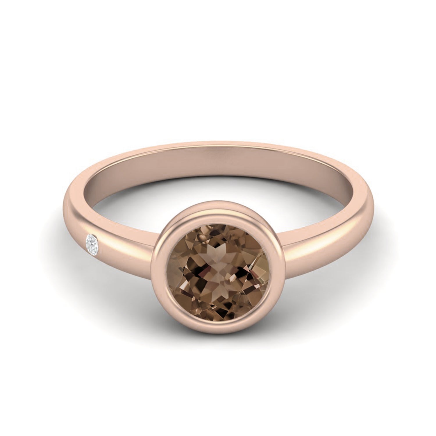 Smoky Quartz 0.75 Ct Round Bezel Solitaire Ring – 14K Yellow Gold
