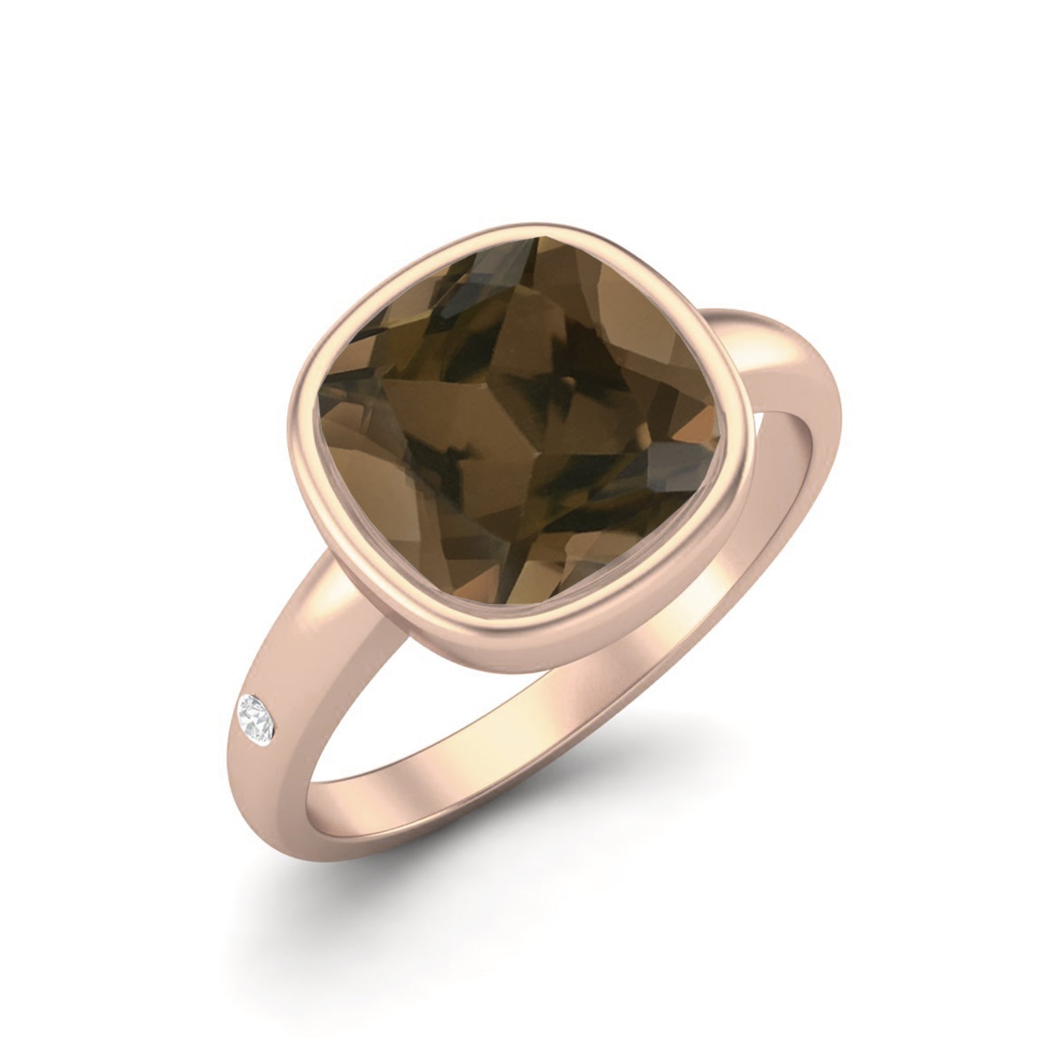 Smoky Quartz 2.90 Ct Cushion Classic Statement Ring – 14K Yellow Gold