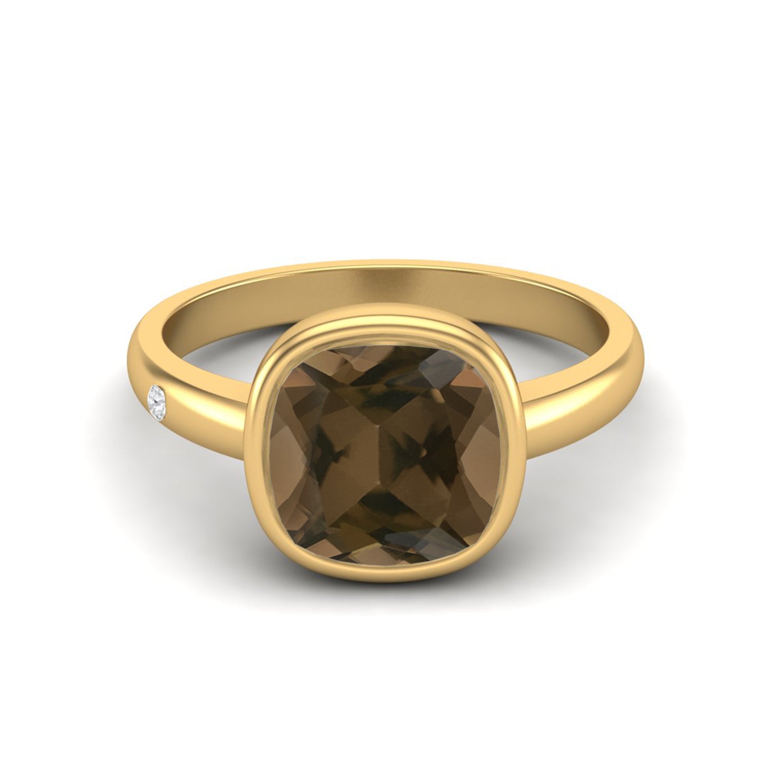 Smoky Quartz 2.90 Ct Cushion Classic Statement Ring – 14K Yellow Gold
