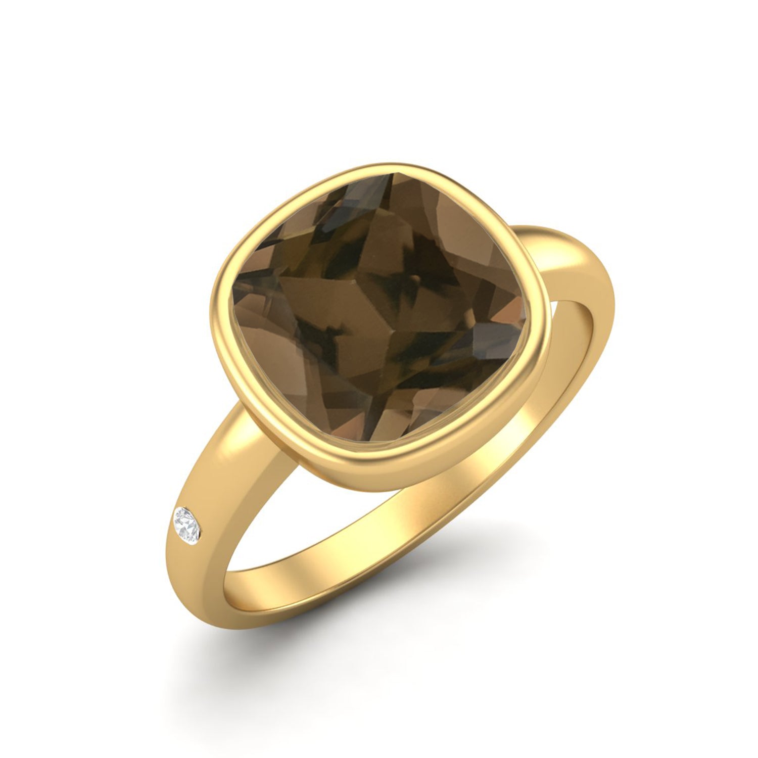 Smoky Quartz 2.90 Ct Cushion Classic Statement Ring – 14K Yellow Gold
