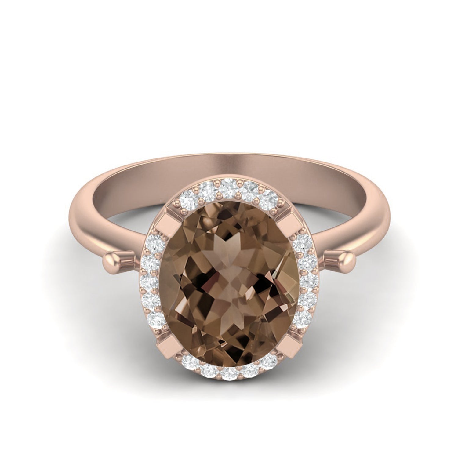 Smoky Quartz 3.00 Ct Oval Halo Ring – 14K Yellow Gold
