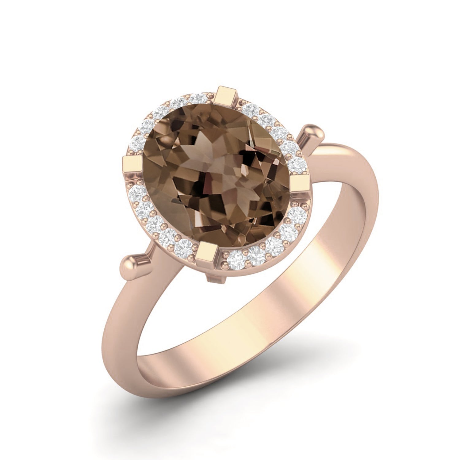 Smoky Quartz 3.00 Ct Oval Halo Ring – 14K Yellow Gold