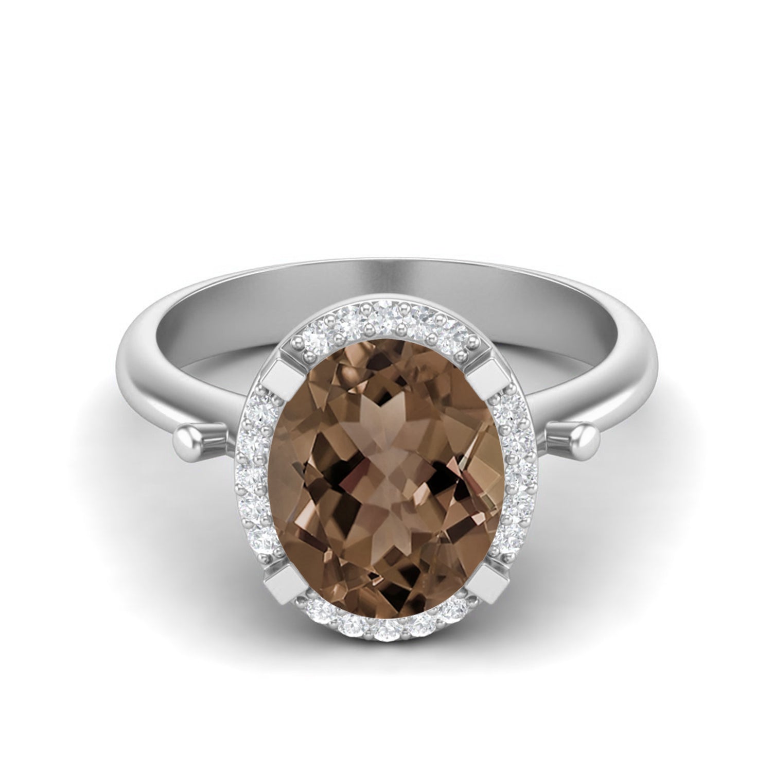 Smoky Quartz 3.00 Ct Oval Halo Ring – 14K Yellow Gold