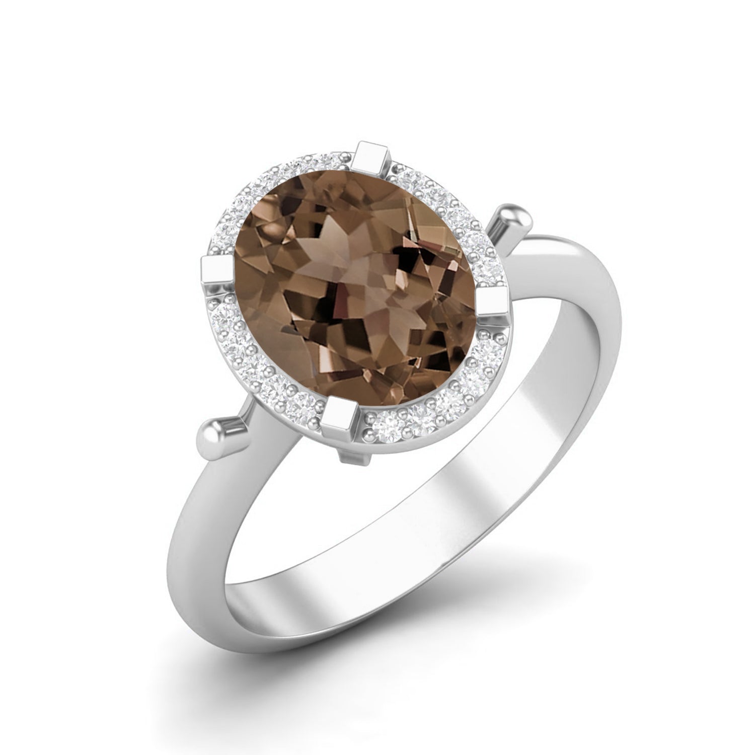 Smoky Quartz 3.00 Ct Oval Halo Ring – 14K Yellow Gold