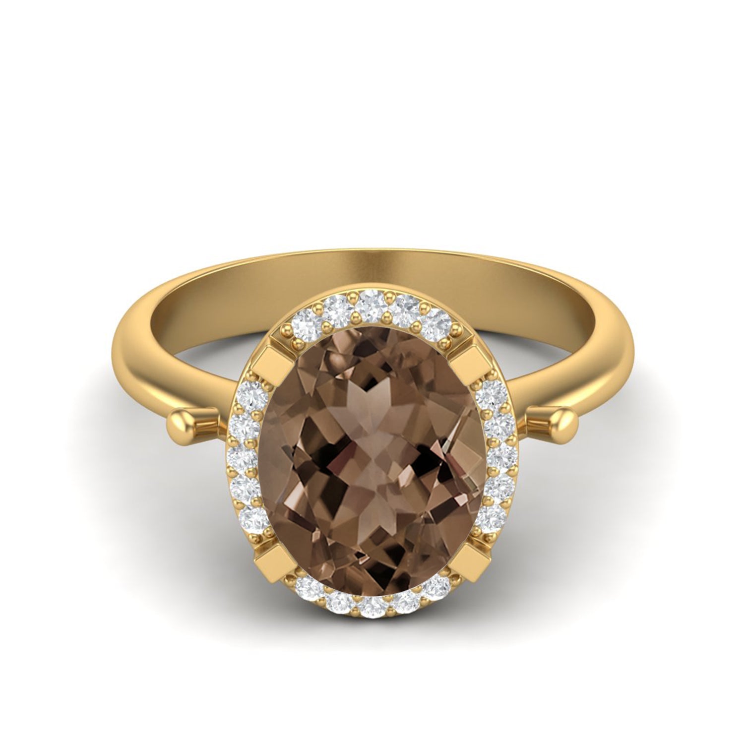 Smoky Quartz 3.00 Ct Oval Halo Ring – 14K Yellow Gold