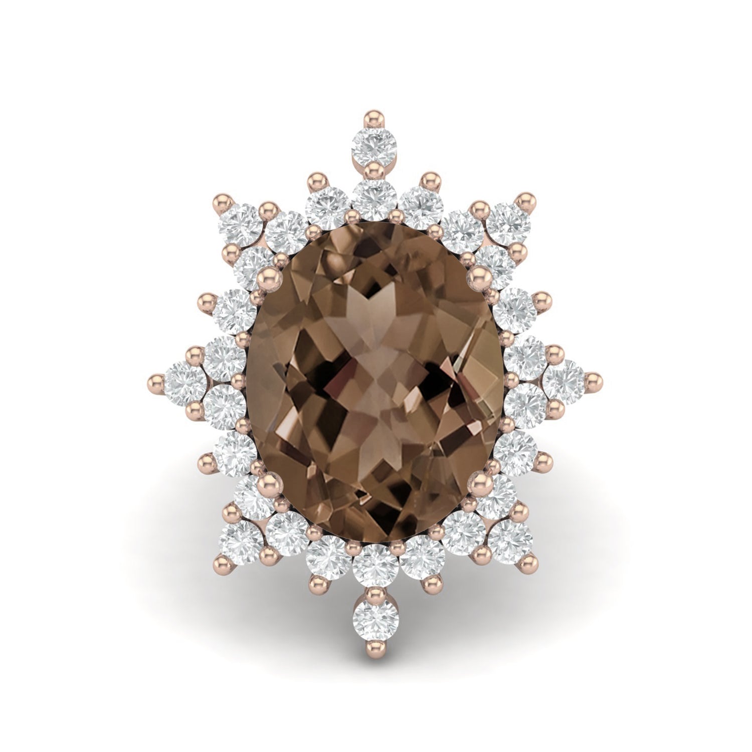 Smoky Quartz 10.50 Ct Oval Cluster Ring – 14K Yellow Gold