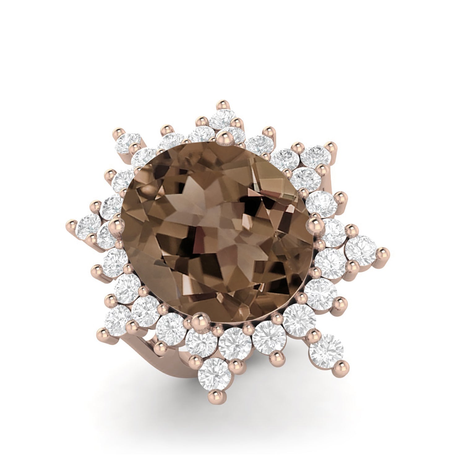 Smoky Quartz 10.50 Ct Oval Cluster Ring – 14K Yellow Gold