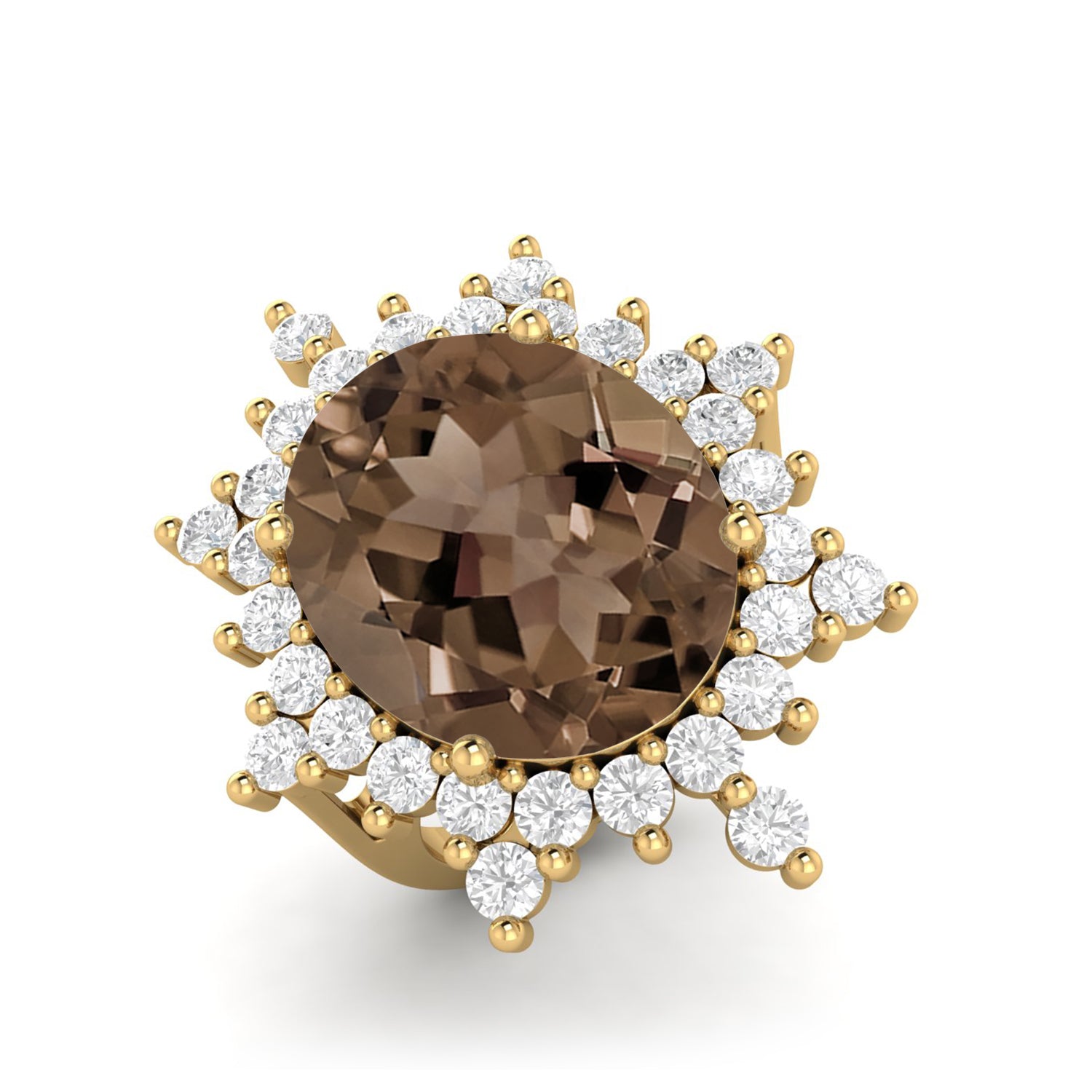 Smoky Quartz 10.50 Ct Oval Cluster Ring – 14K Yellow Gold