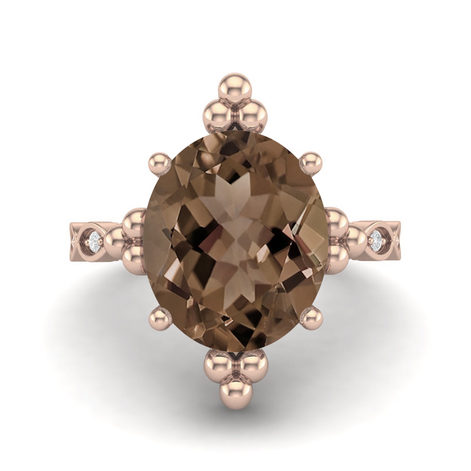 Smoky Quartz 5.00 Ct Oval Beaded Vintage Statement Ring – 14K Yellow Gold