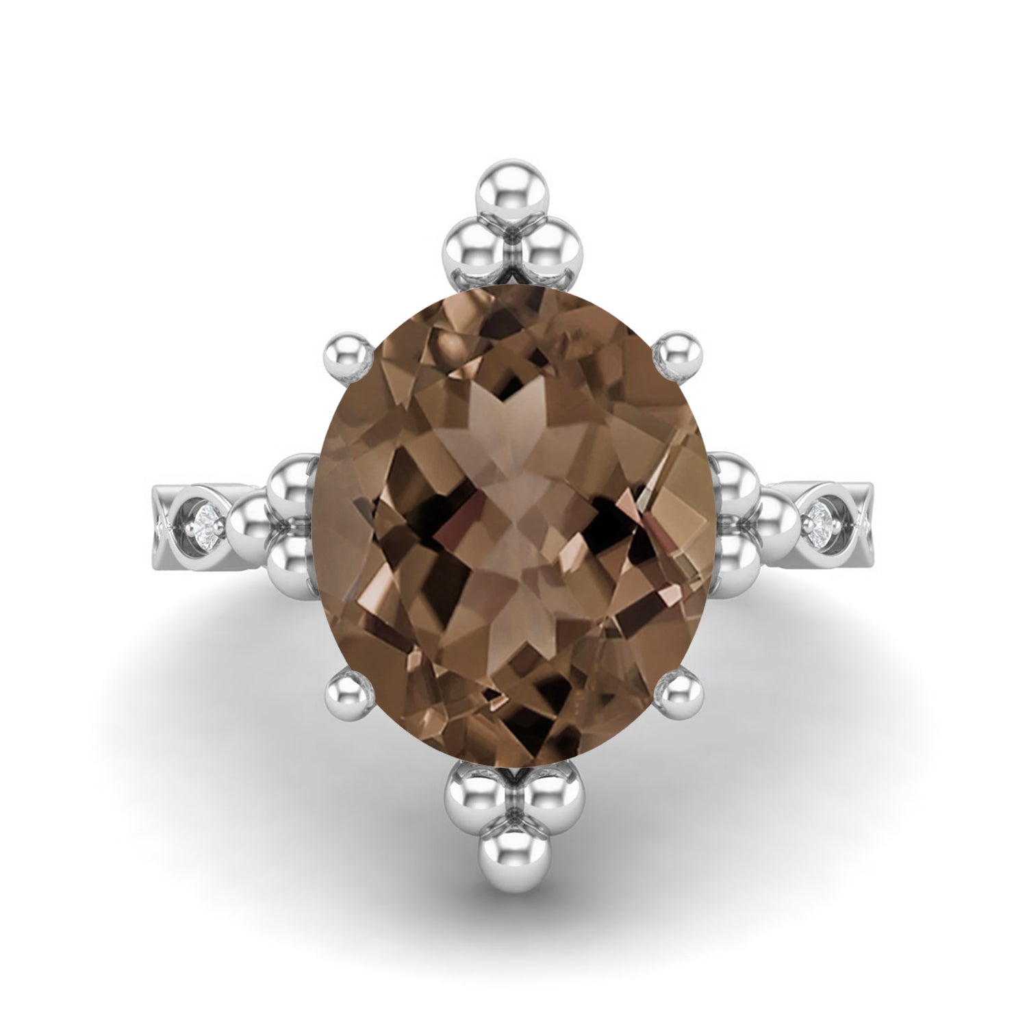 Smoky Quartz 5.00 Ct Oval Beaded Vintage Statement Ring – 14K Yellow Gold