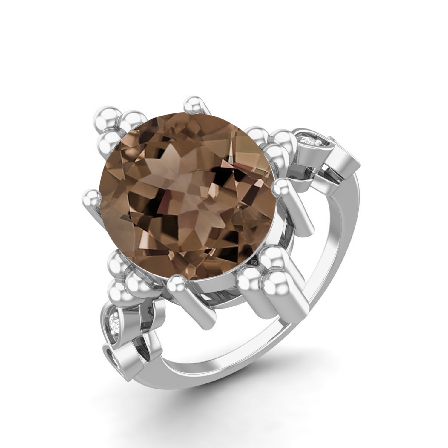 Smoky Quartz 5.00 Ct Oval Beaded Vintage Statement Ring – 14K Yellow Gold