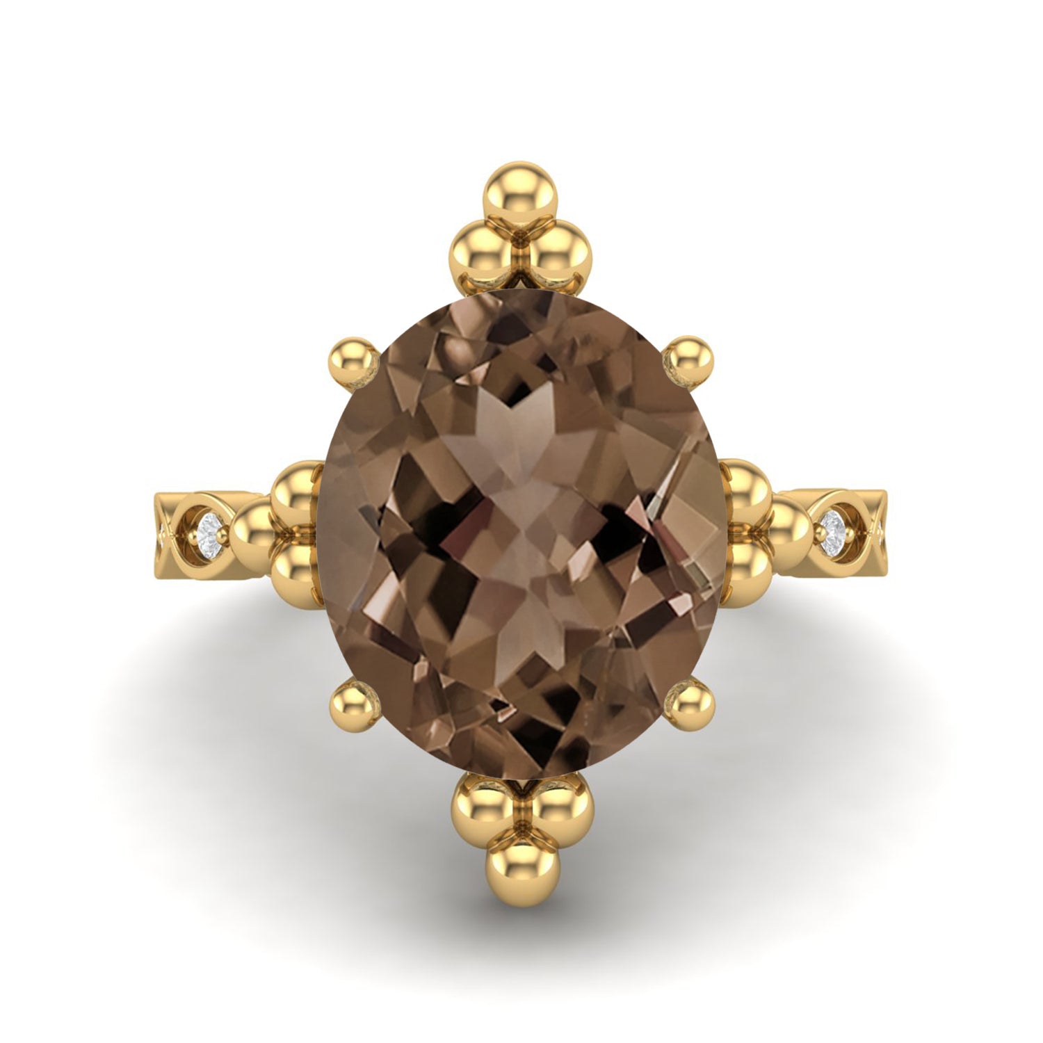Smoky Quartz 5.00 Ct Oval Beaded Vintage Statement Ring – 14K Yellow Gold
