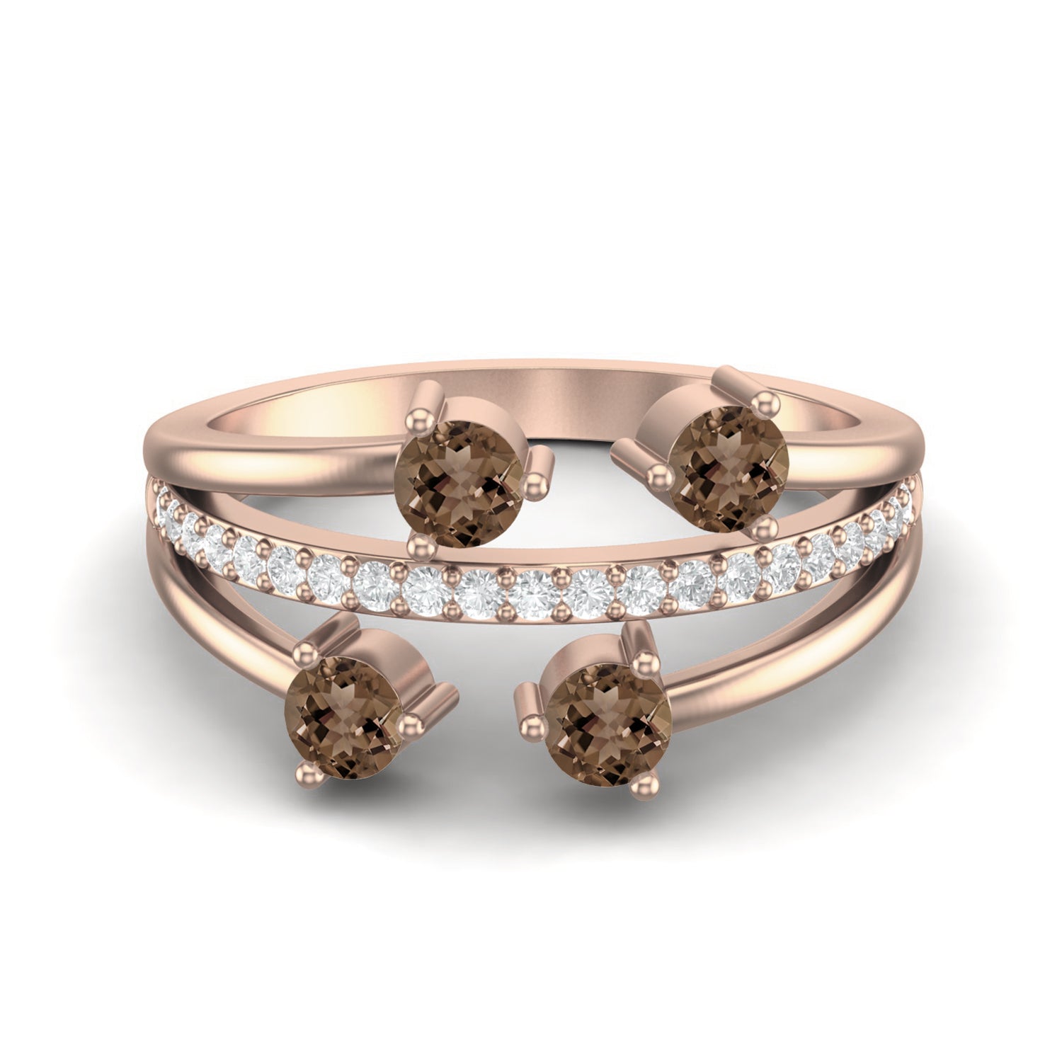 Smoky Quartz 0.40 Ct Modern Layered Ring – 14K Yellow Gold