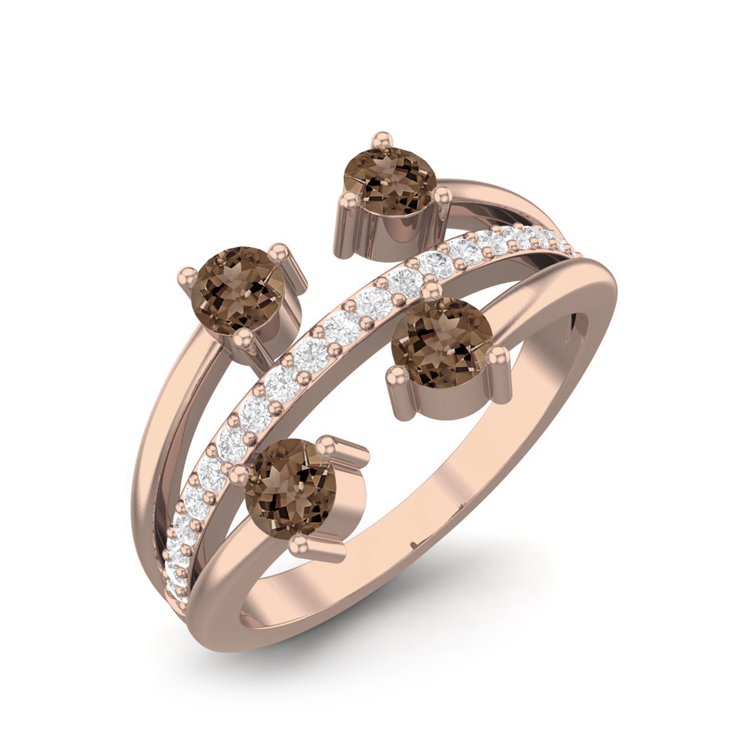 Smoky Quartz 0.40 Ct Modern Layered Ring – 14K Yellow Gold