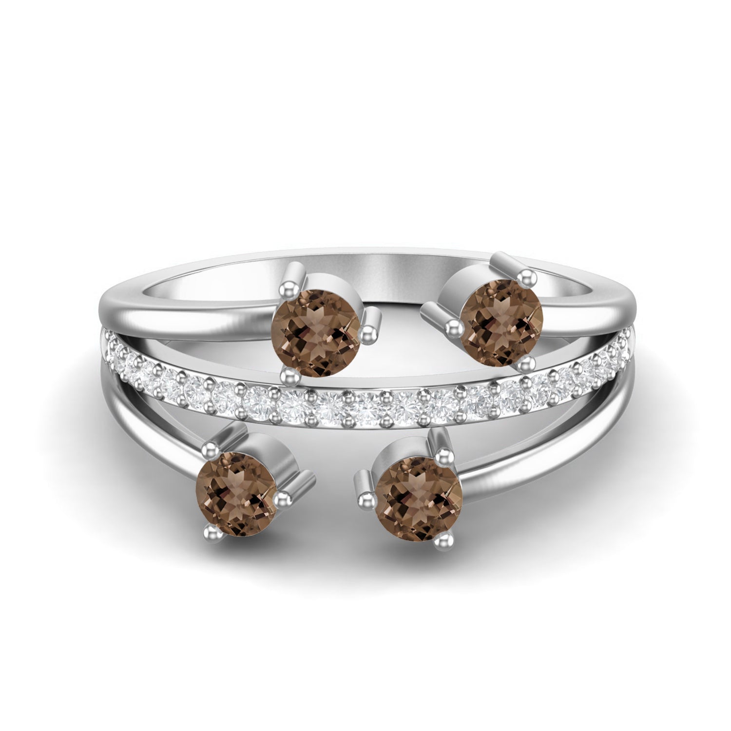 Smoky Quartz 0.40 Ct Modern Layered Ring – 14K Yellow Gold