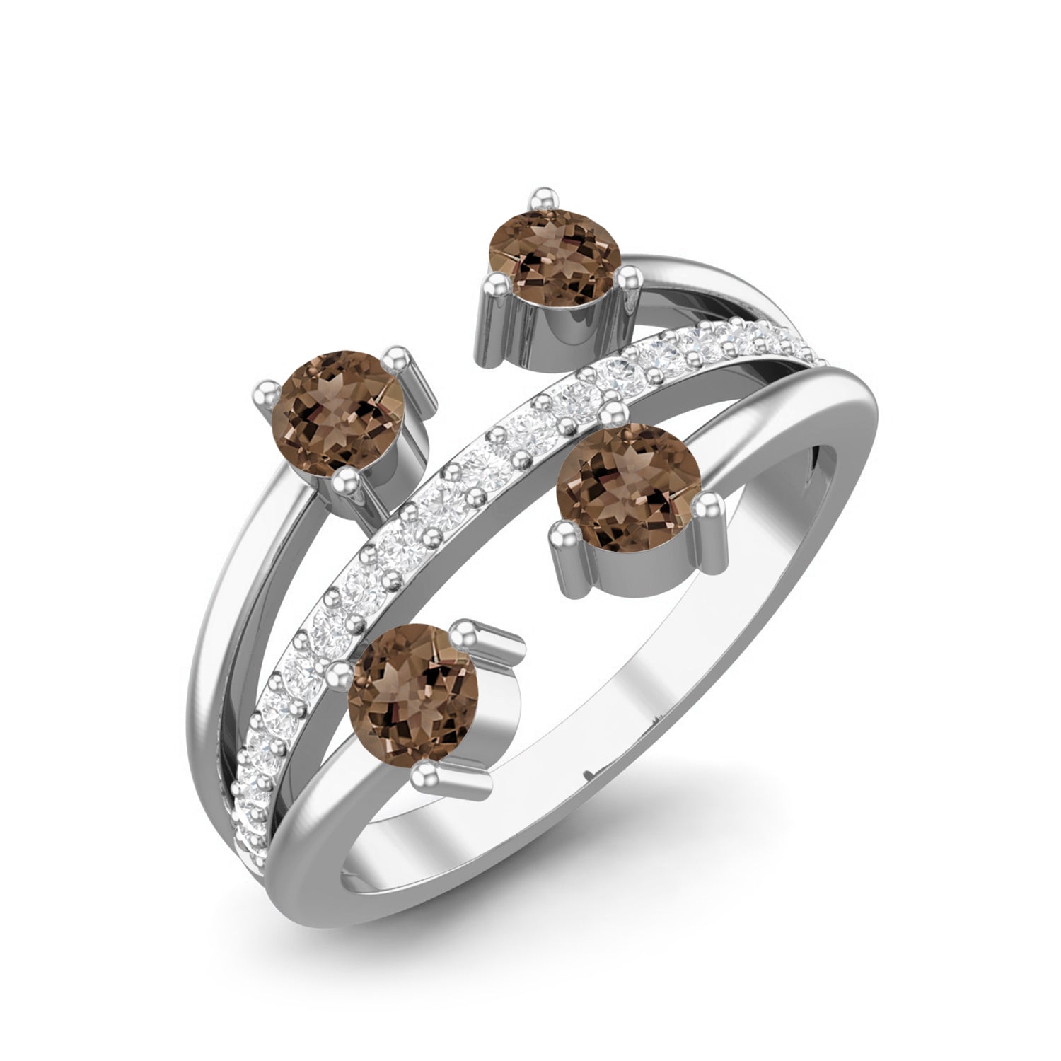 Smoky Quartz 0.40 Ct Modern Layered Ring – 14K Yellow Gold
