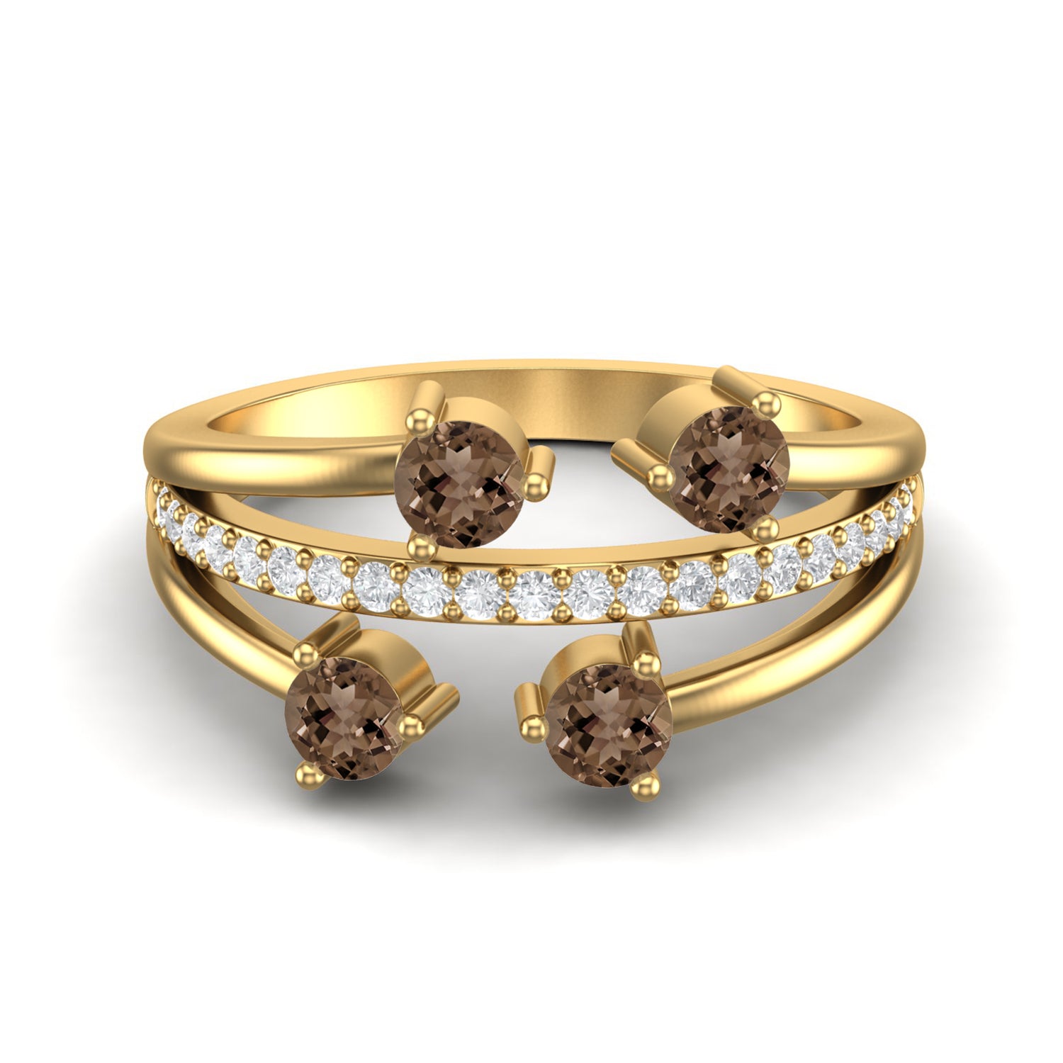 Smoky Quartz 0.40 Ct Modern Layered Ring – 14K Yellow Gold