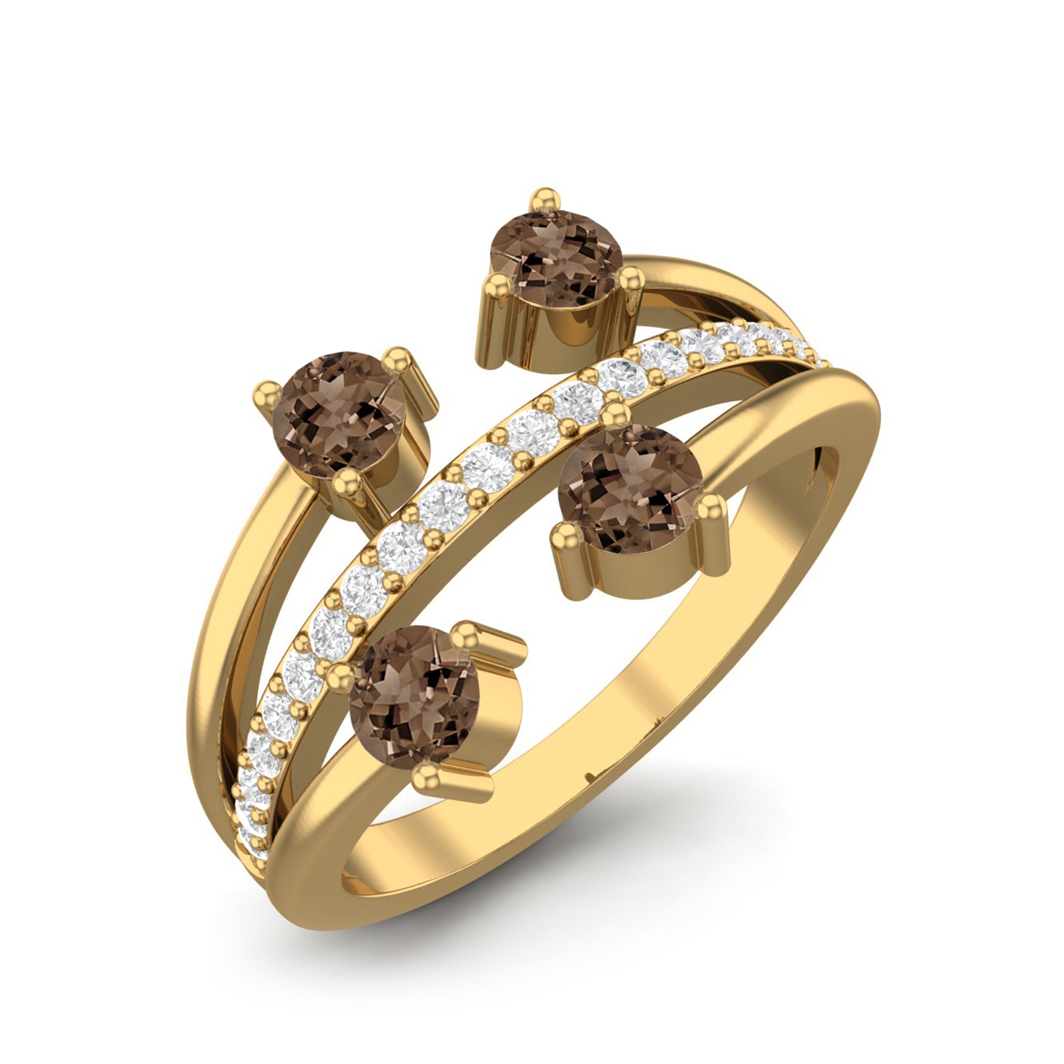 Smoky Quartz 0.40 Ct Modern Layered Ring – 14K Yellow Gold