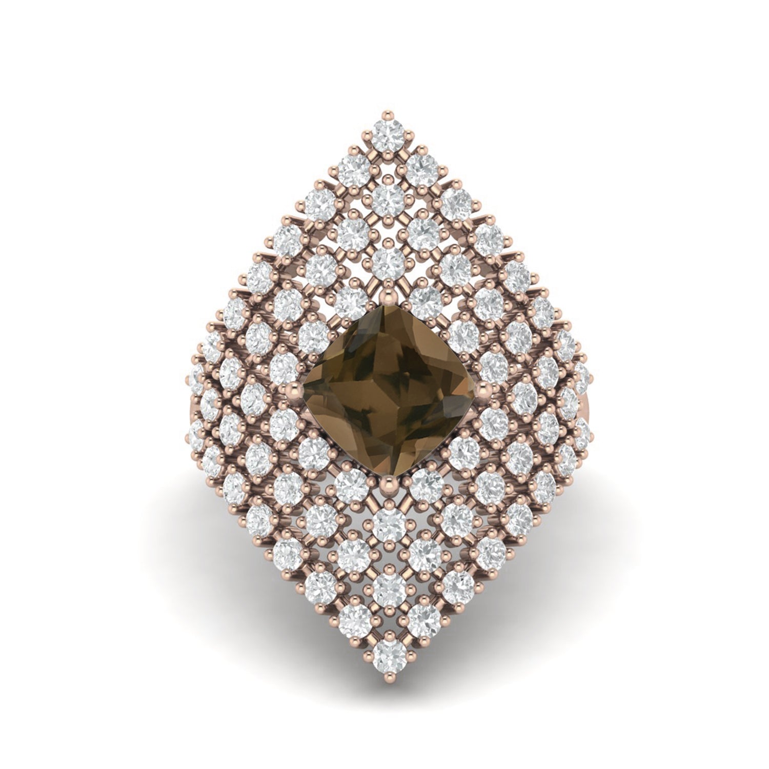 Smoky Quartz 2.05 Ct Cushion Cocktail Cluster Ring - 14K Yellow Gold
