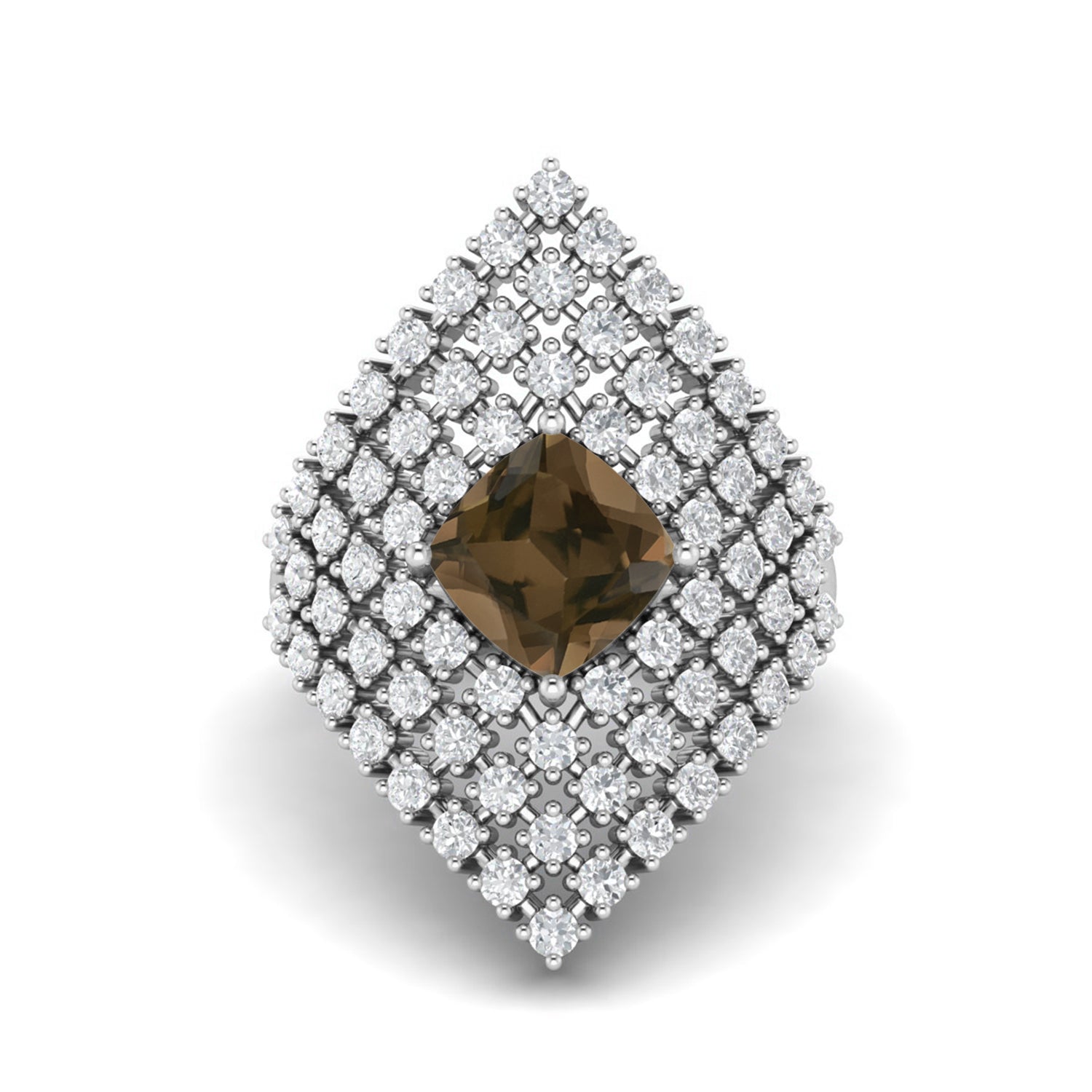Smoky Quartz 2.05 Ct Cushion Cocktail Cluster Ring - 14K Yellow Gold
