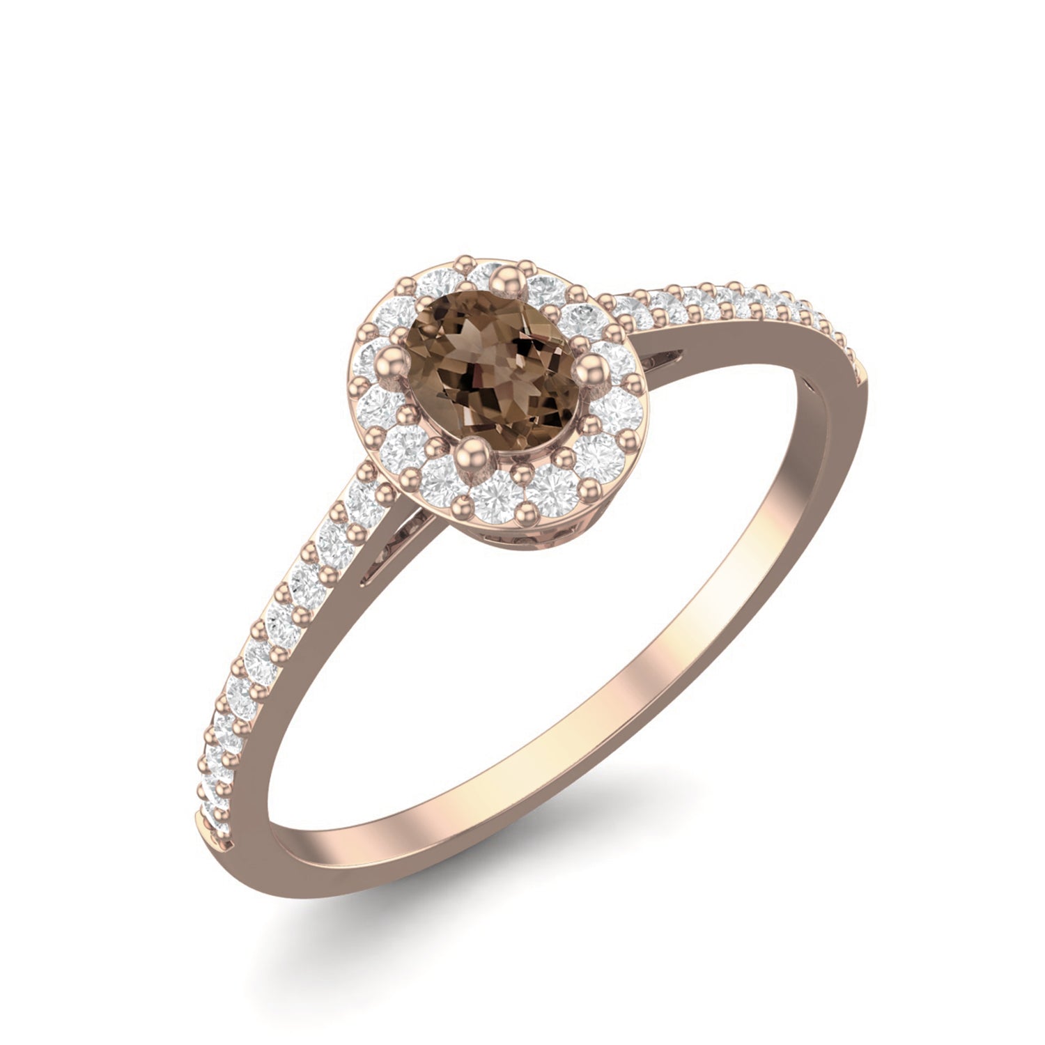 Smoky Quartz 0.20 Ct Oval Solitaire with Accents Ring - 14K Yellow Gold