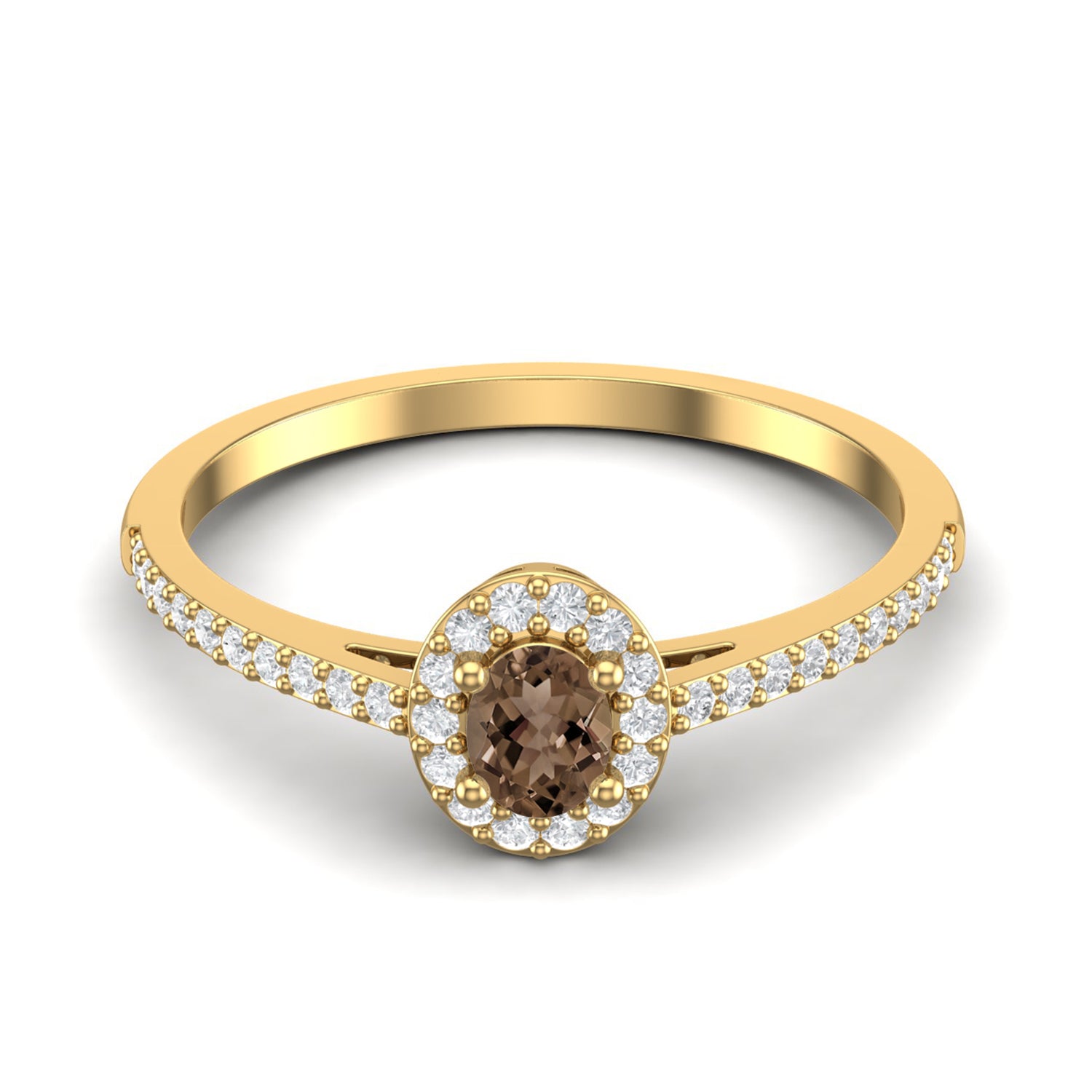 Smoky Quartz 0.20 Ct Oval Solitaire with Accents Ring - 14K Yellow Gold