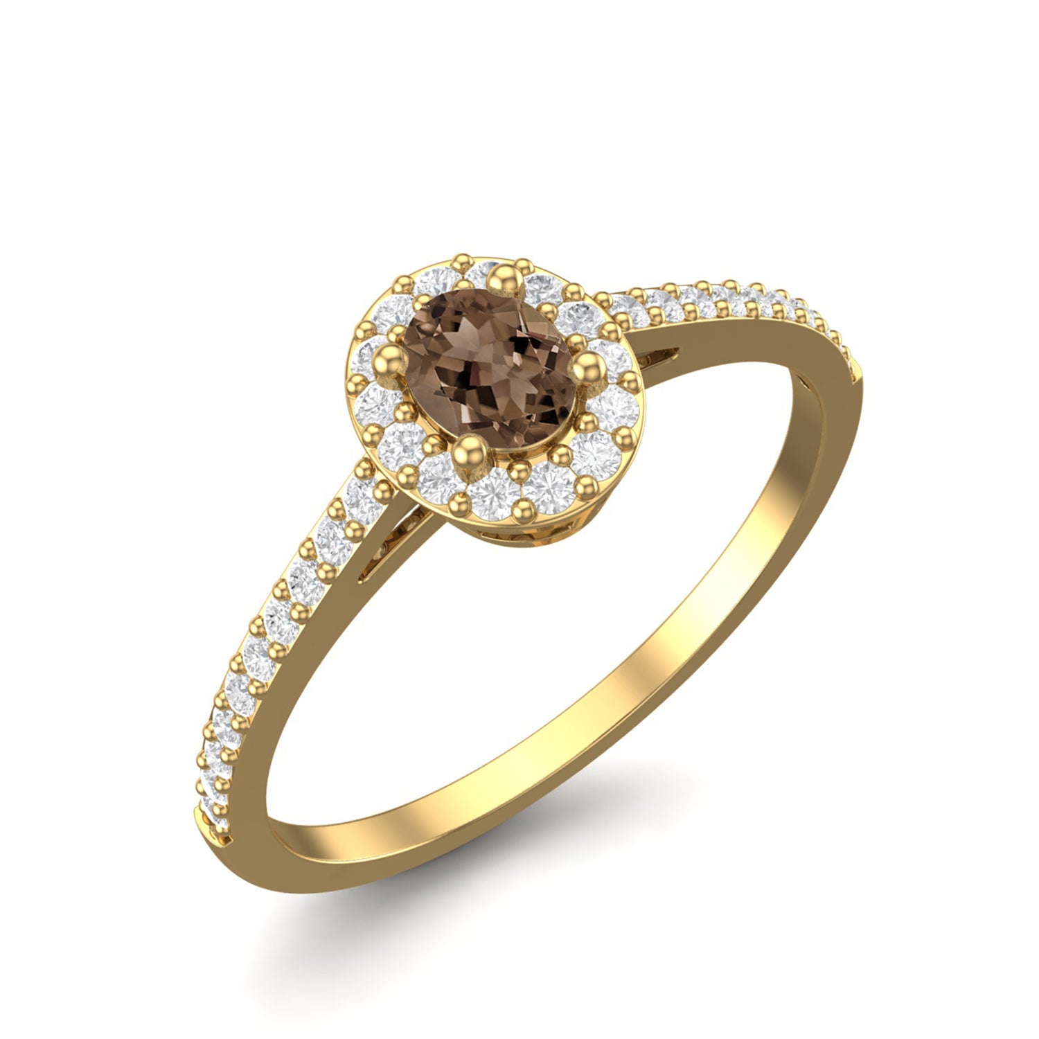 Smoky Quartz 0.20 Ct Oval Solitaire with Accents Ring - 14K Yellow Gold