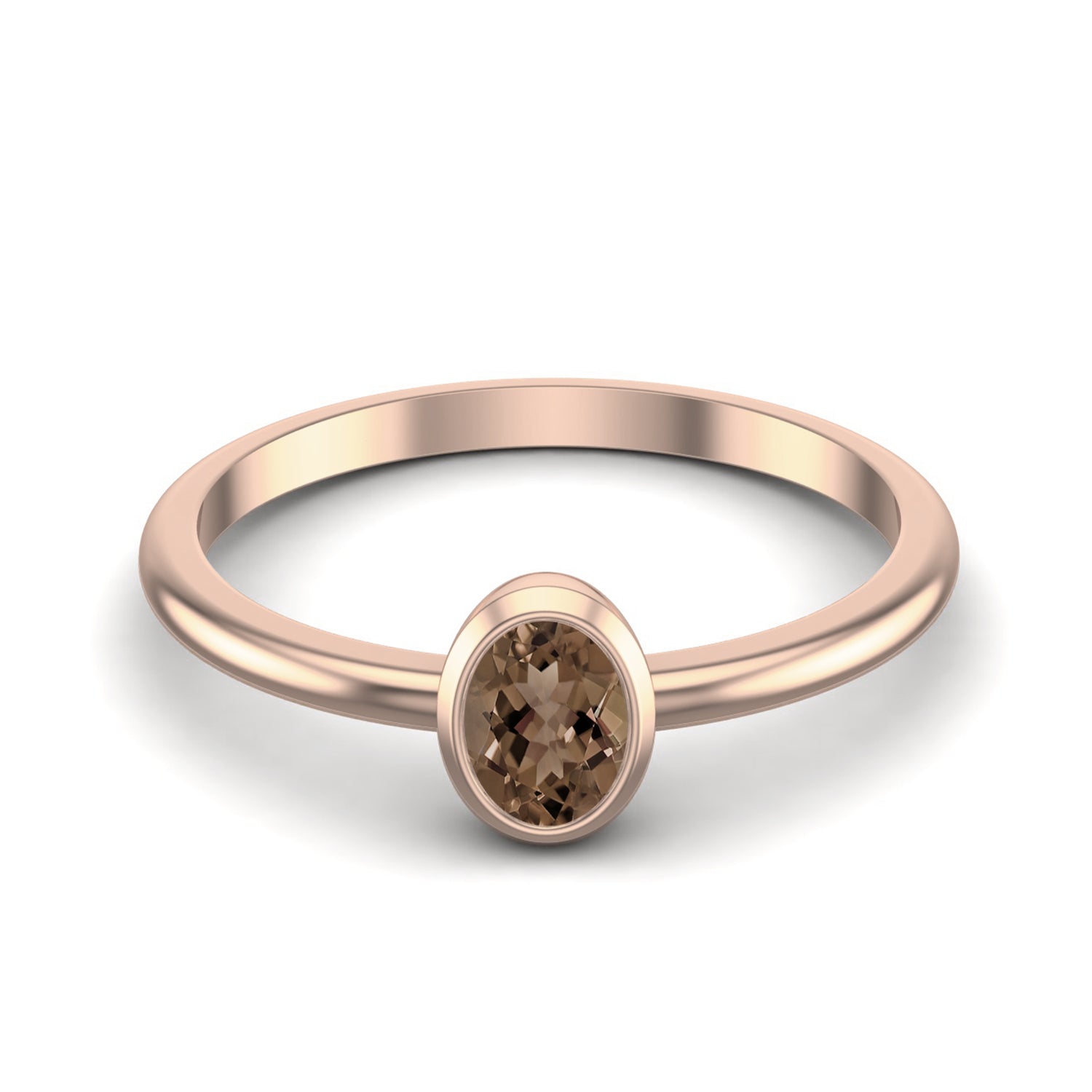 Smoky Quartz 0.25 Ct Oval Bezel Set Solitaire Ring - 14K Yellow Gold