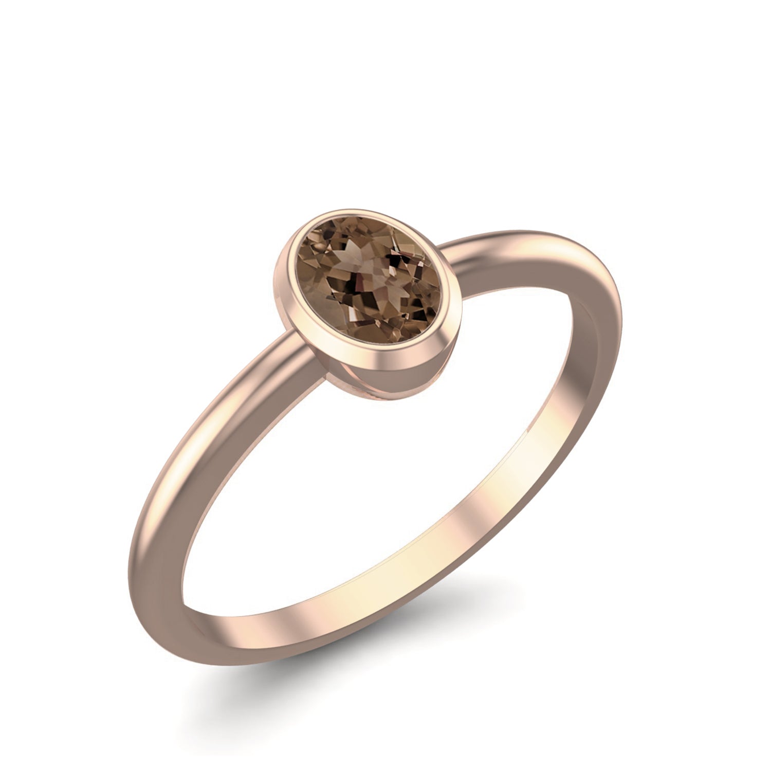 Smoky Quartz 0.25 Ct Oval Bezel Set Solitaire Ring - 14K Yellow Gold