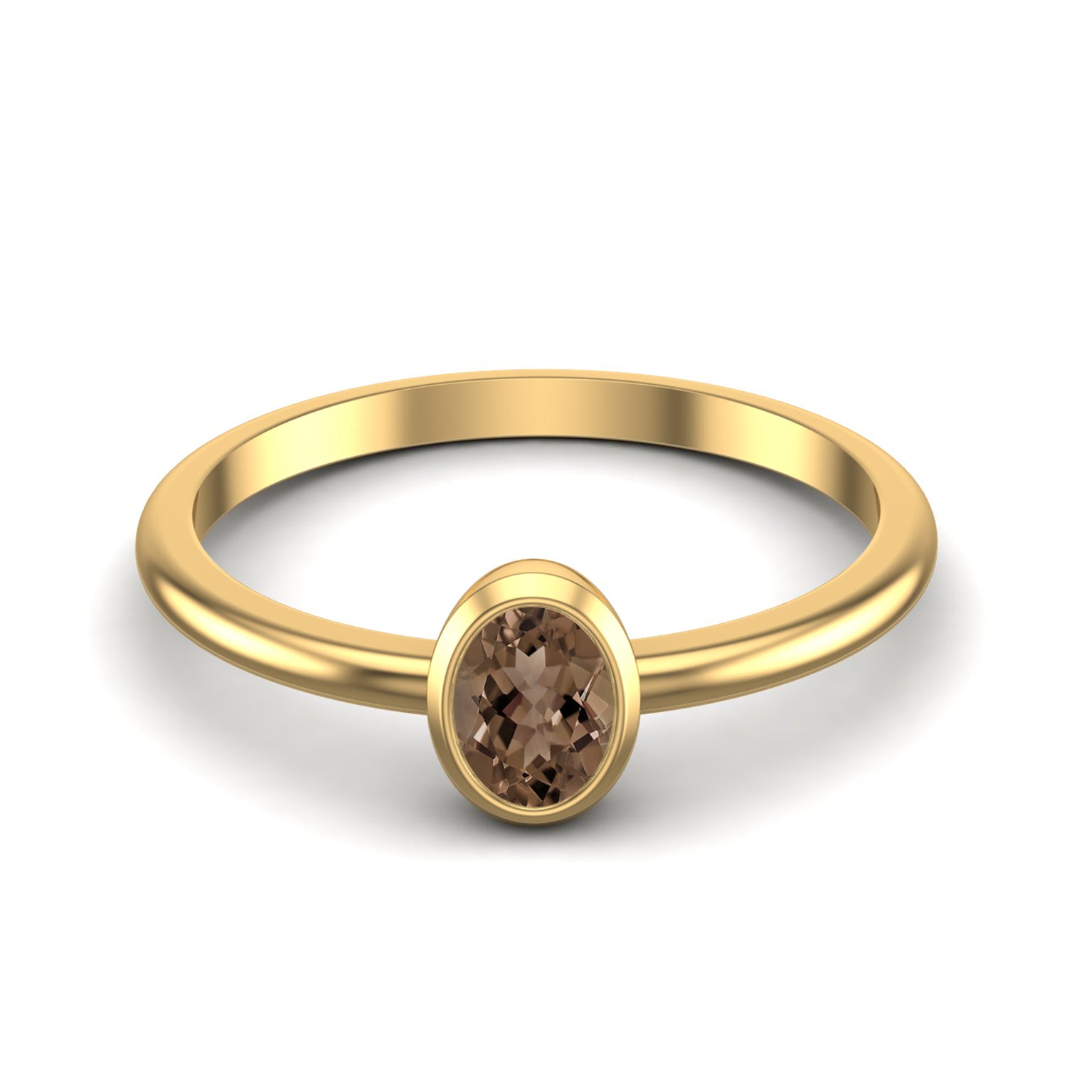 Smoky Quartz 0.25 Ct Oval Bezel Set Solitaire Ring - 14K Yellow Gold