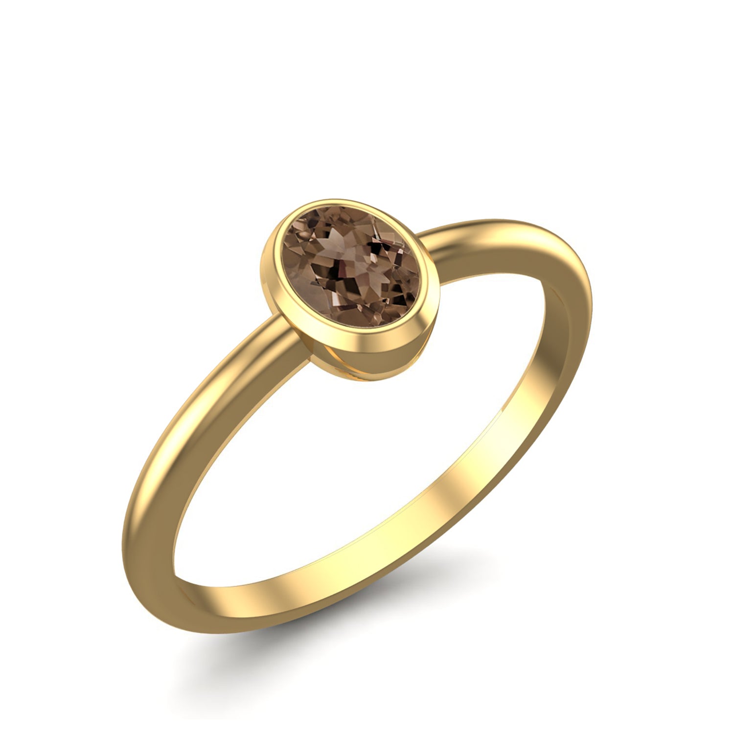 Smoky Quartz 0.25 Ct Oval Bezel Set Solitaire Ring - 14K Yellow Gold