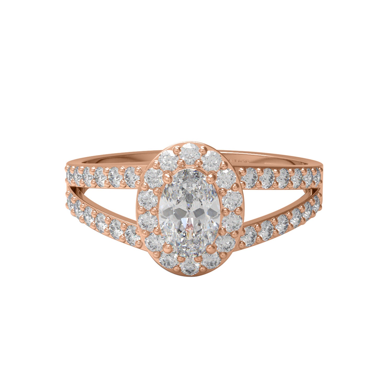 0.94 Ctw Oval Shape Moissanite 925 Sterling Silver Halo Split Shank Women Engagement Ring