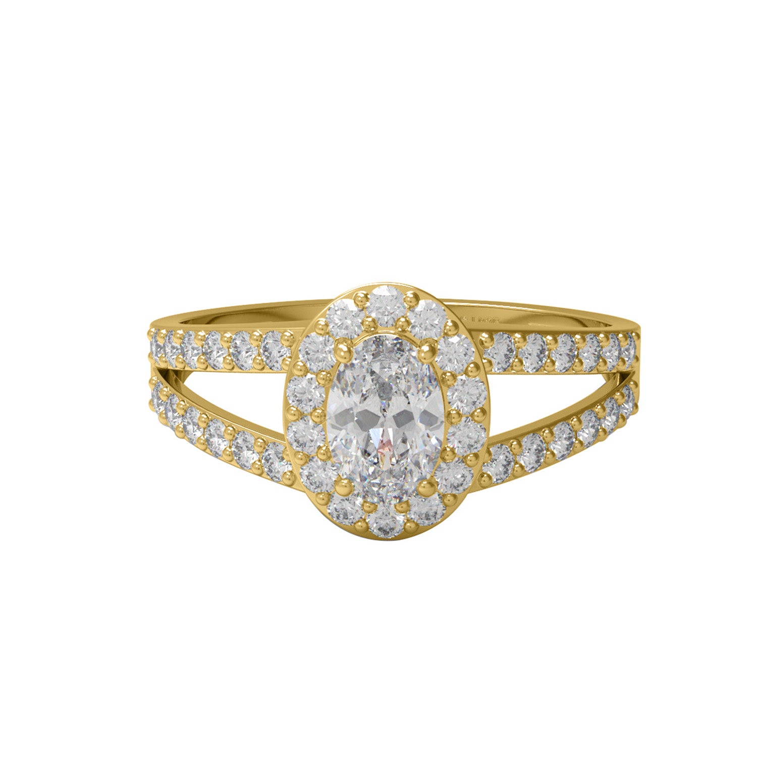 0.94 Ctw Oval Shape Moissanite 925 Sterling Silver Halo Split Shank Women Engagement Ring