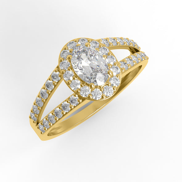 0.94 Ctw Oval Shape Moissanite 925 Sterling Silver Halo Split Shank Women Engagement Ring